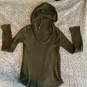 Green Waffle Hooded Longsleeve